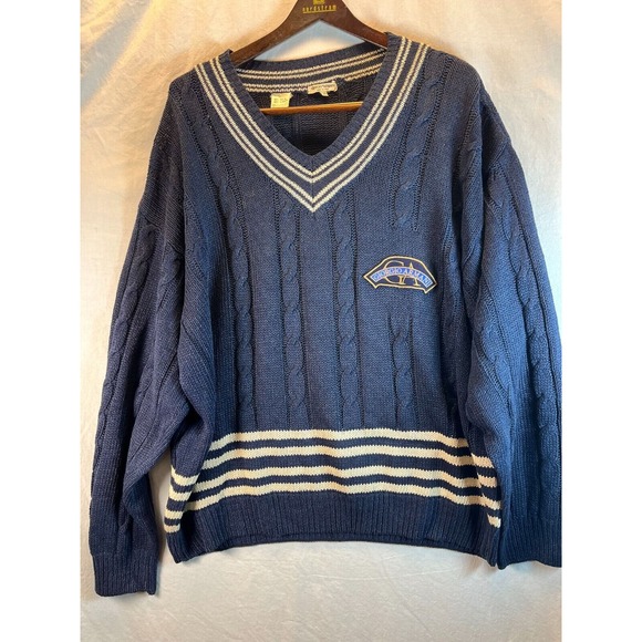 Vintage Giorgio Armani XL Silk Linen Cable Knit V-neck Tennis Sweater‎ Pullover - Picture 1 of 16